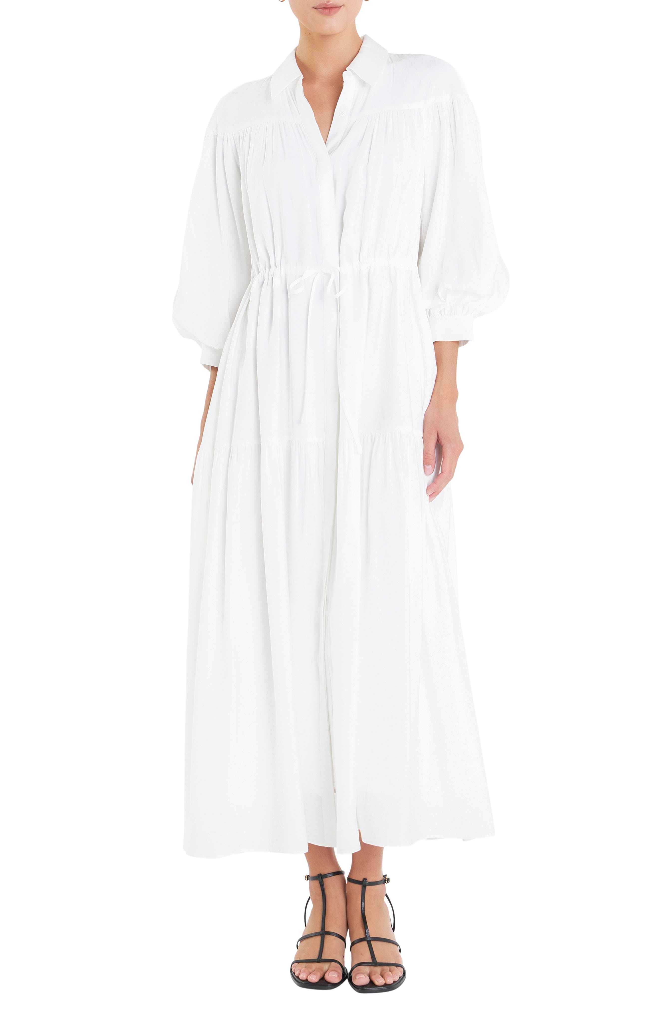 Drawstring Waist Maxi Shirtdress