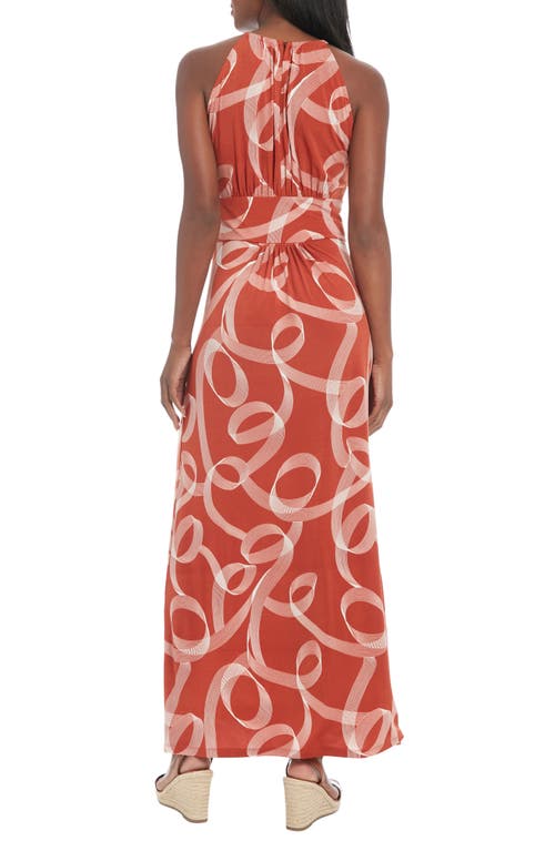 London Times Swirly Scroll Printed Jersey Dress In Burgundy