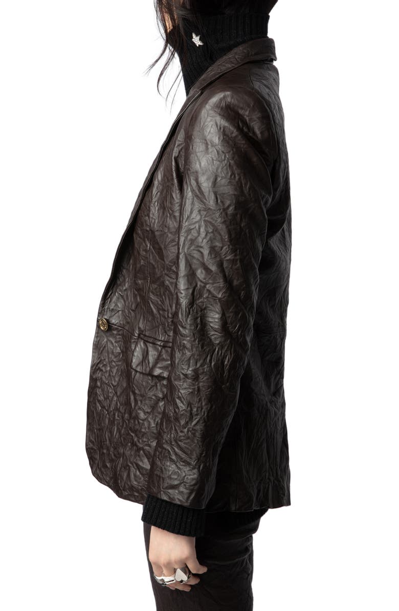 Zadig & Voltaire Valse Crinkled Leather Blazer, Alternate, color,
