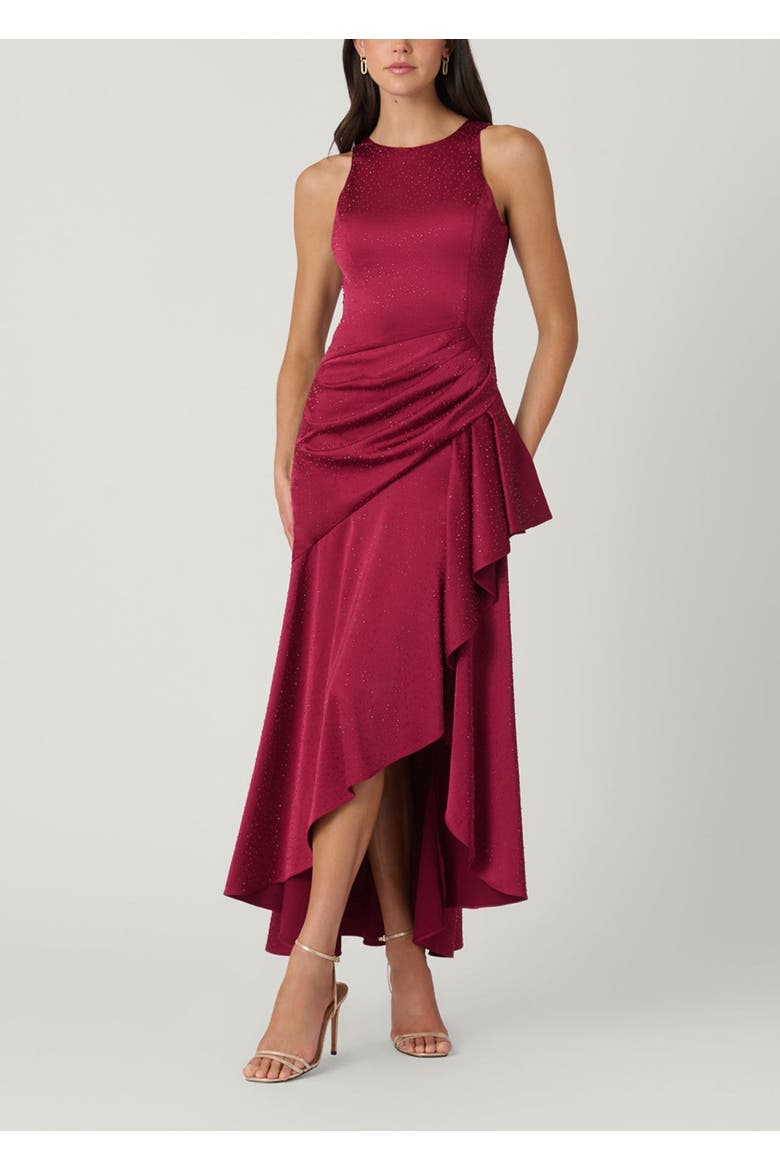 Midnight Verena Crystal Stretch Satin Dress, Main, color, Wine