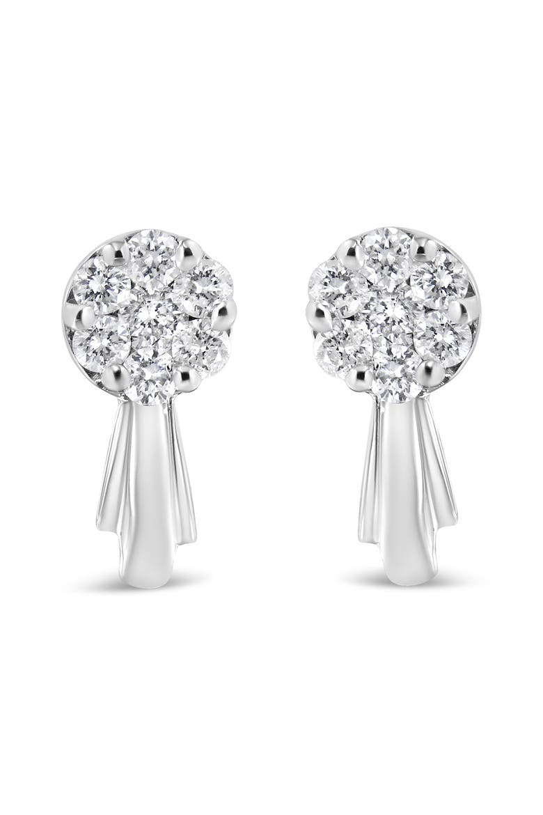 14K Gold 3/4 Cttw Diamond Floral Cluster Drop and Dangle Stud Earrings, Main, color, White