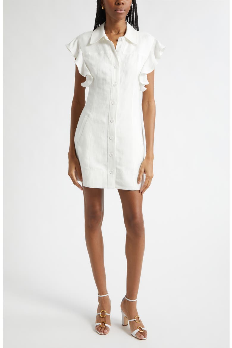 Nikki Ruffle Sleeve Linen Blend Shirtdress, Main, color, WHITE LINEN