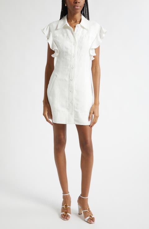 Nikki Ruffle Sleeve Linen Blend Shirtdress