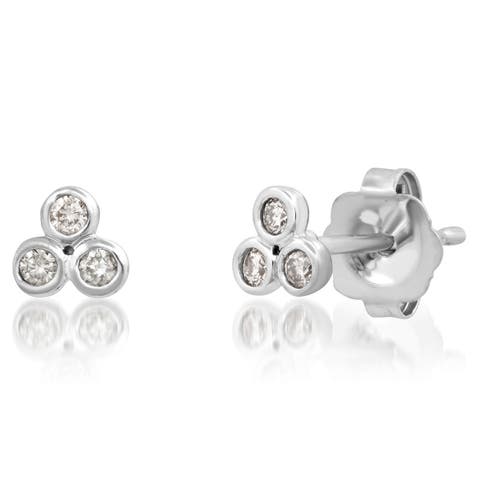14K Petite Triple Bezel Diamond Stud Earrings