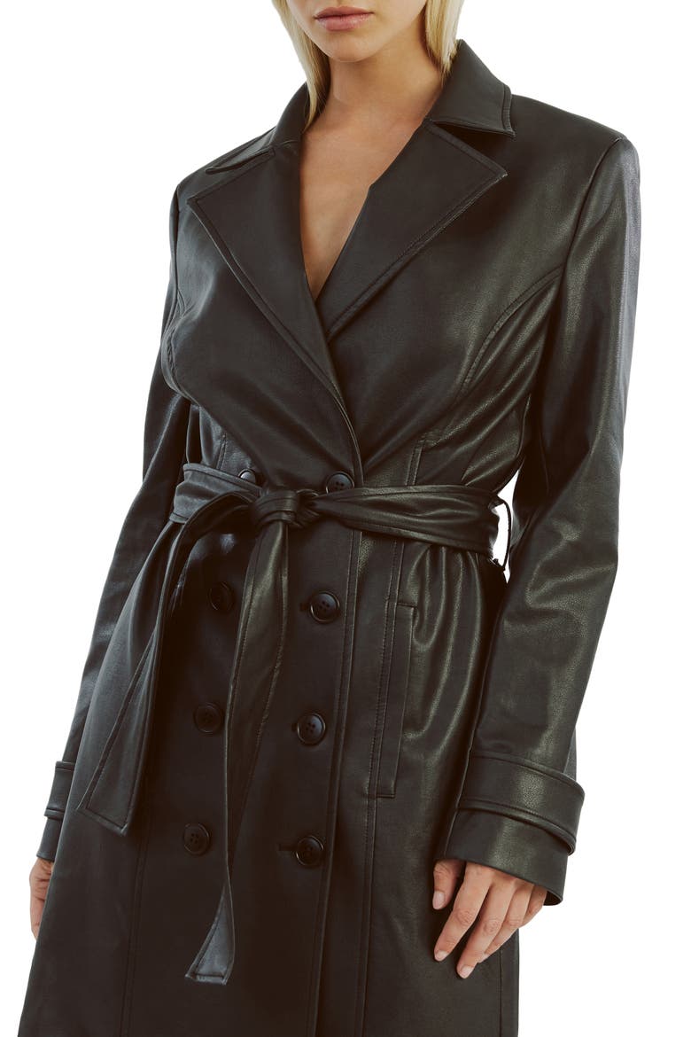 Faux Leather Trench Coat, Alternate, color, BLACK