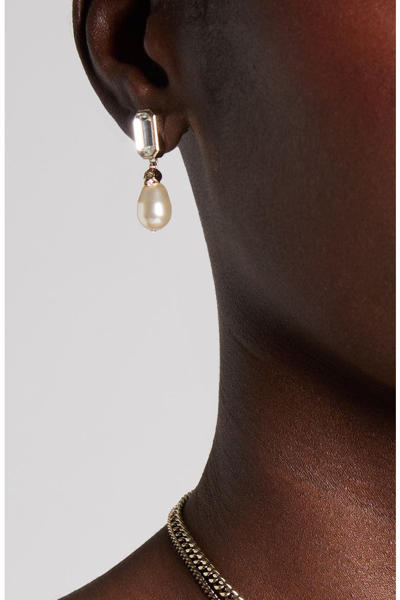 Crystal & Faux Pearl Skull Drop Earrings, Alternate, color, GOLD/PEARL