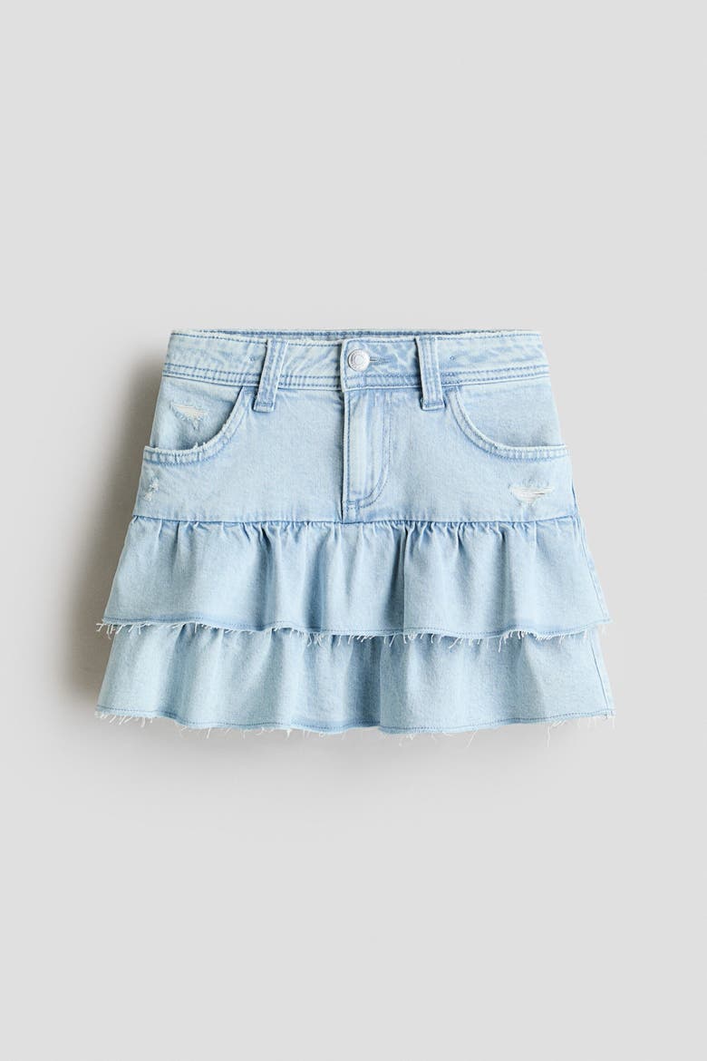 Denim Frill Skirt, Main, color, Light denim blue