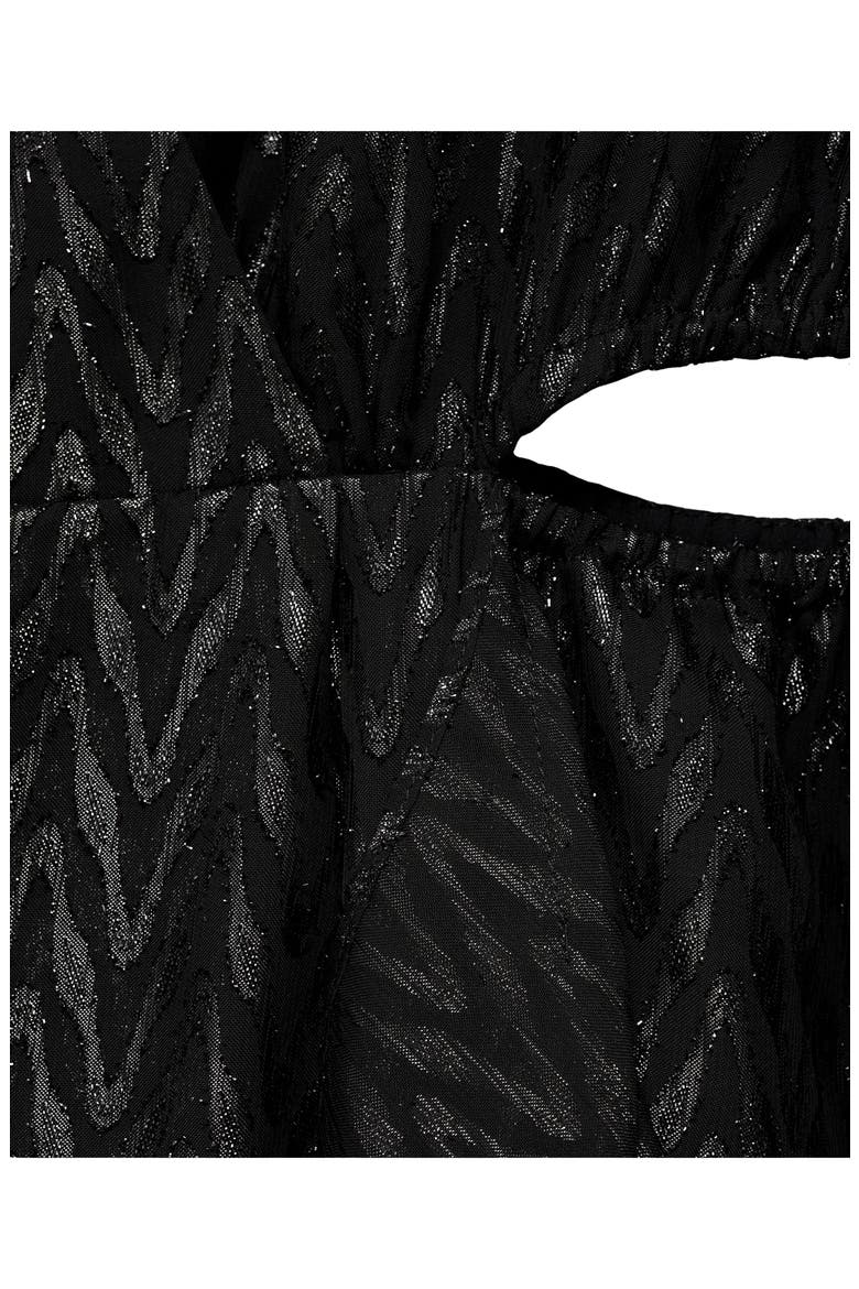 Metallic Long Sleeve Cutout Faux Wrap Dress, Alternate, color, BLACK