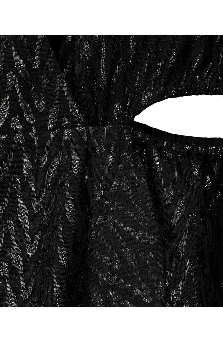 MANGO Metallic Long Sleeve Cutout Faux Wrap Dress, Alternate, color,