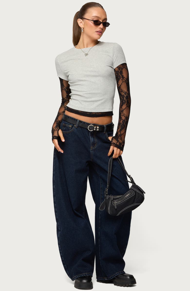 EDIKTED Layered Lace Sleeve T-Shirt, Alternate, color, 