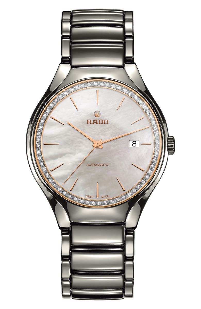 RADO True Diamond Ceramic Bracelet Watch, 40mm, Main, color, 