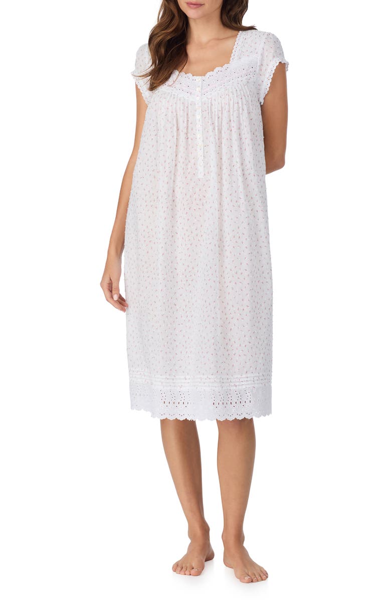 Eileen West Waltz Cap Sleeve Cotton Nightgown, Main, color, Rosbud Print