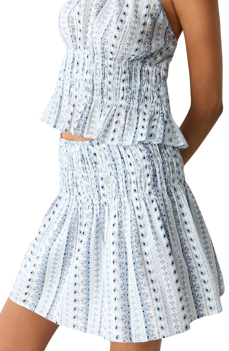 MANGO TEEN Printed Smocked Cotton Miniskirt, Alternate, color, Sky Blue