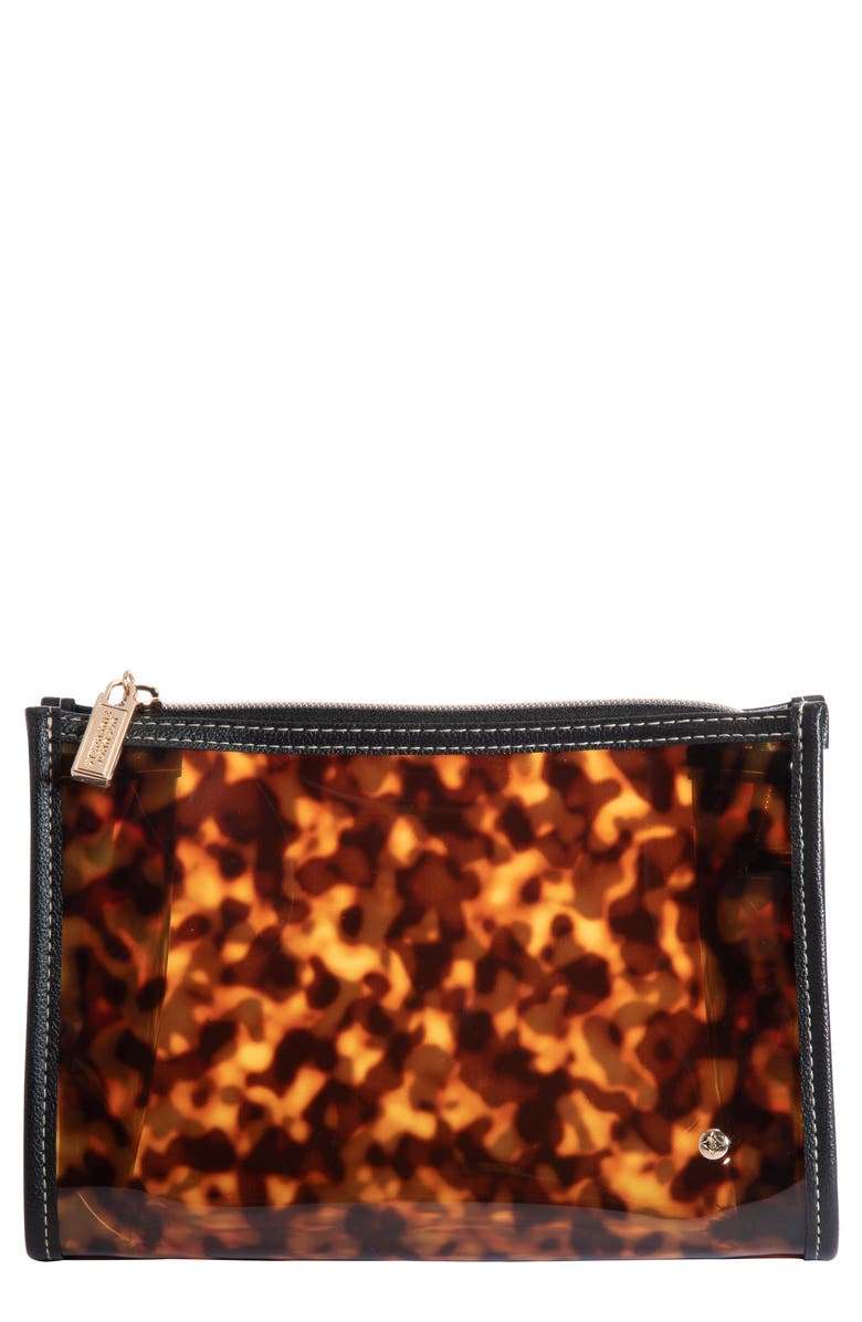 Stephanie Johnson Miami Clearly Tortoise Medium Zip Cosmetic Bag, Main, color,