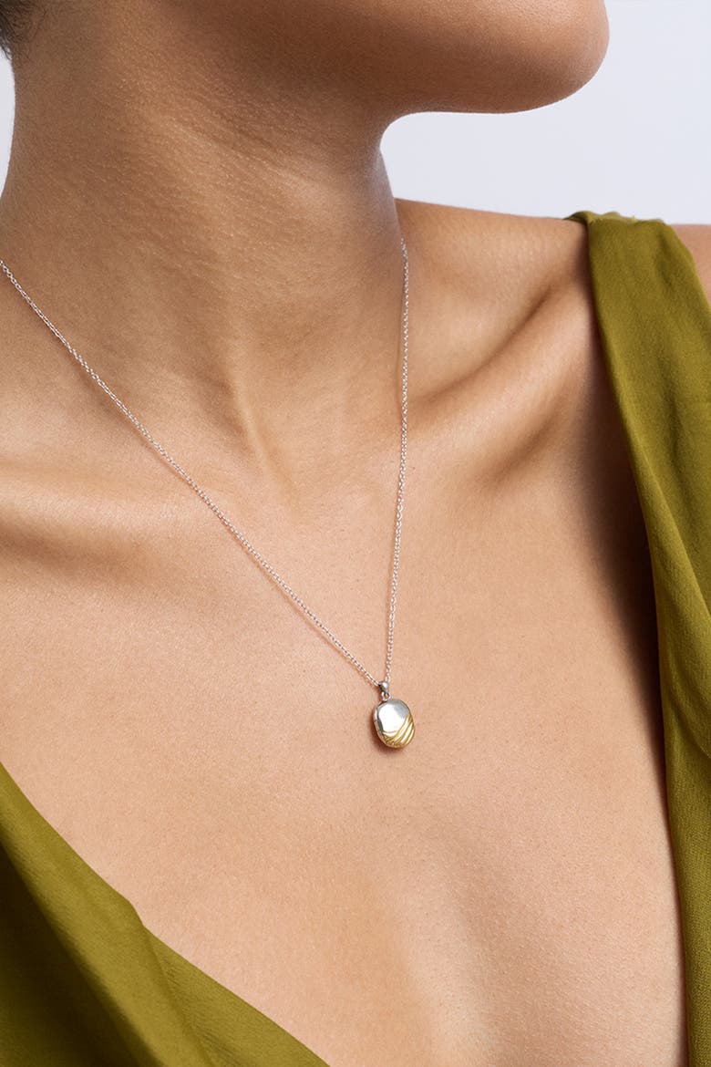 Aurora Weave Mixed Metal Locket Necklace, Alternate, color, Sterling Silver