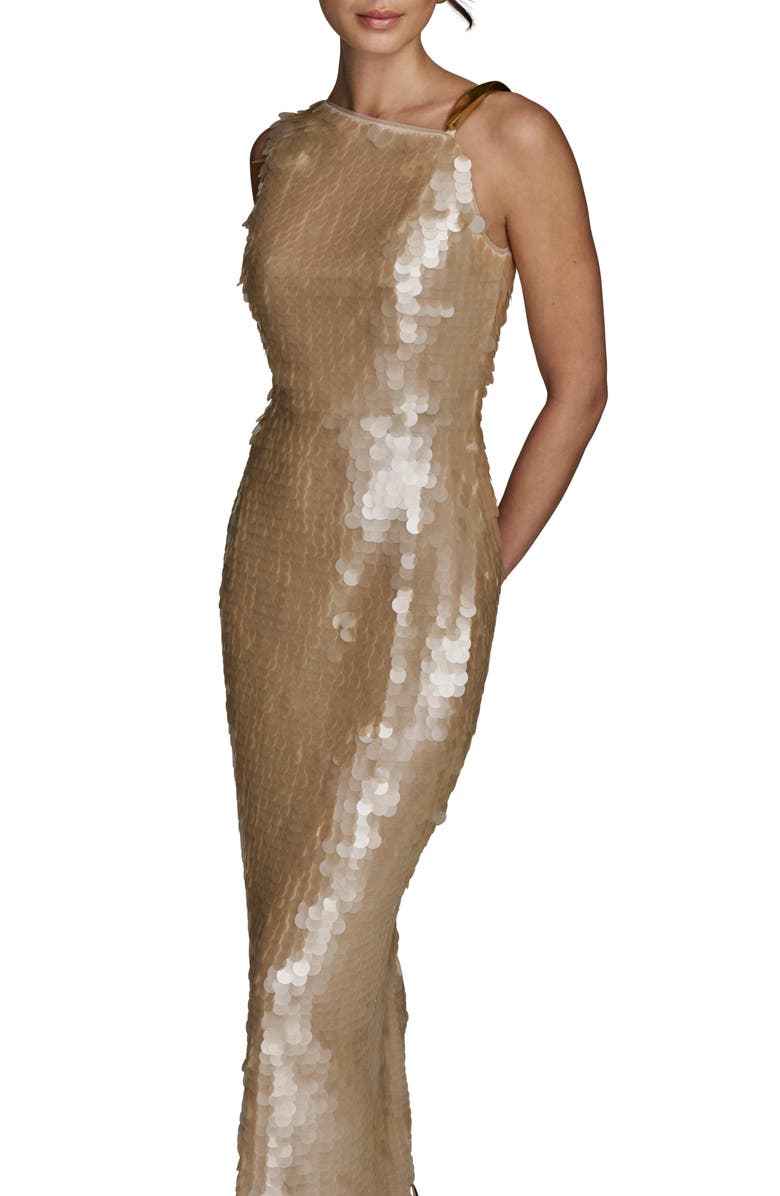 Donna Karan New York Paillette Sequin Column Gown, Alternate, color, Sand