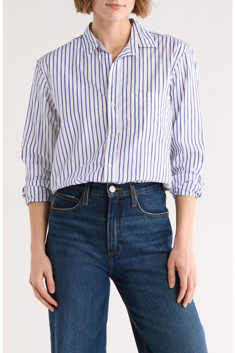Relaxed Fit Cotton Button-Up Shirt, Main, color, WHITE W/ BLUE STRIPE