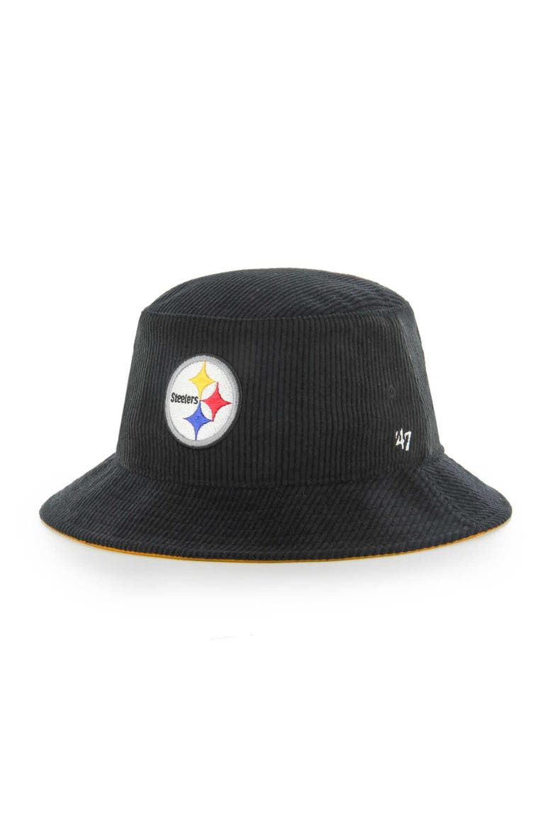 Men's '47 Black Pittsburgh Steelers Thick Cord Bucket Hat, Main, color, Black