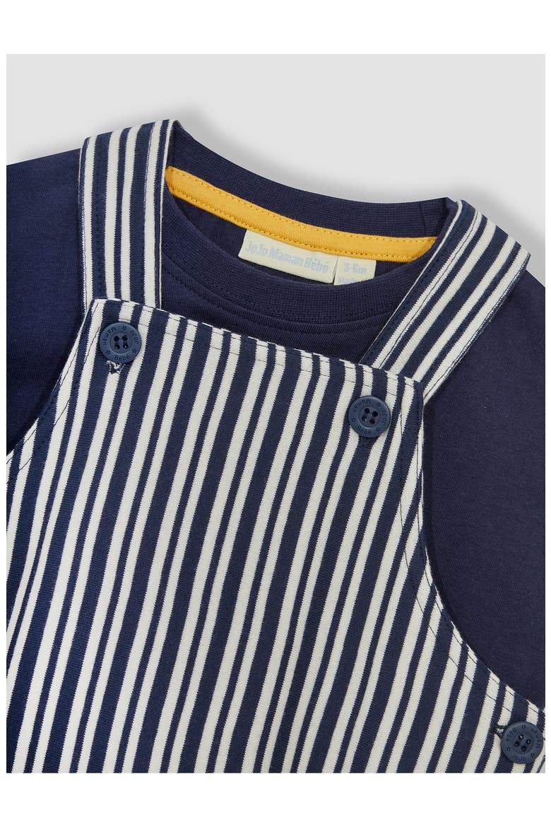 Cotton T-Shirt & Stripe Overalls Set, Alternate, color, NAVY