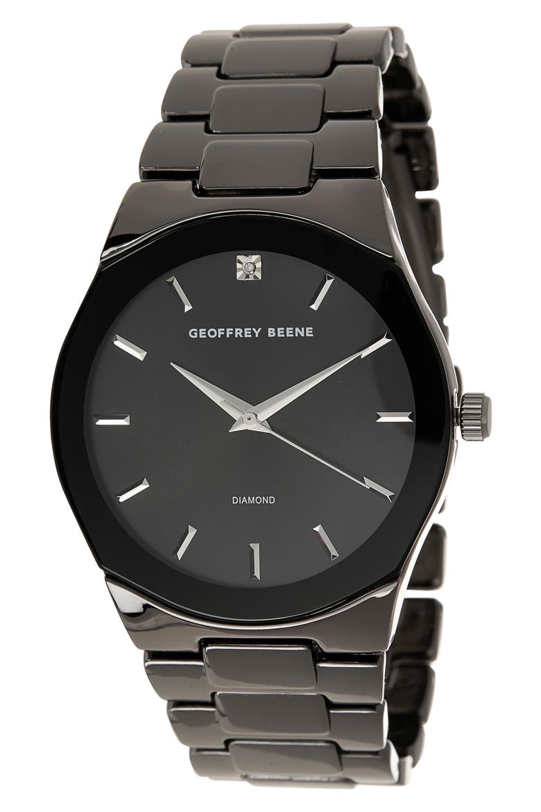 Men's Quad Edged Glass Diamond Bracelet Watch, 41mm - 0.001 ctw, Main, color, GUNMETAL