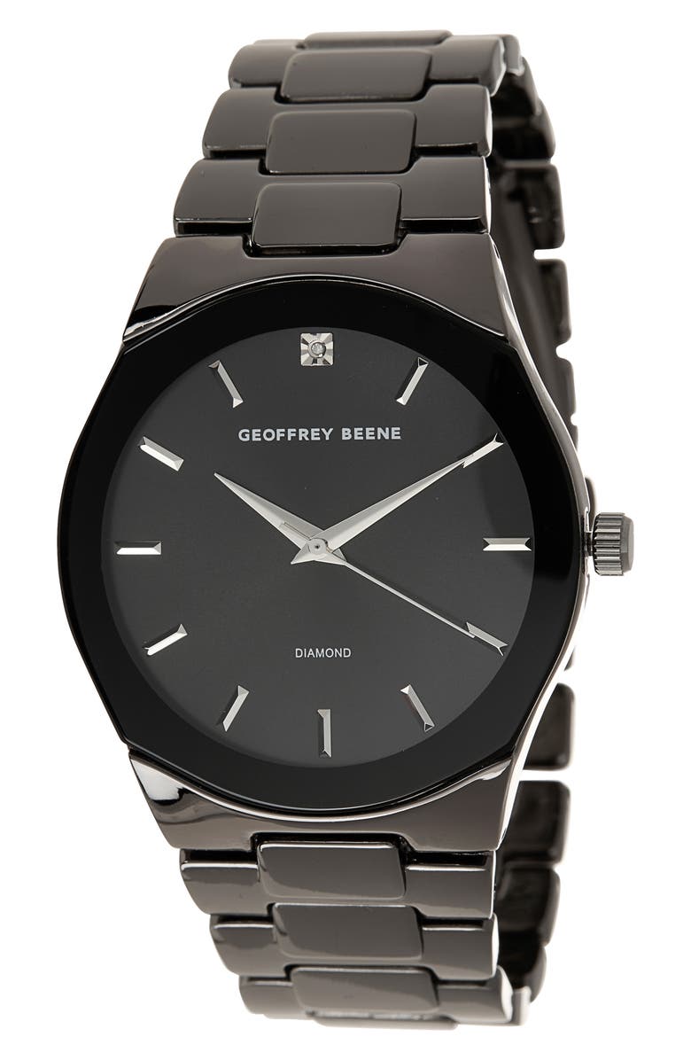 GEOFFREY BEENE Men's Quad Edged Glass Diamond Bracelet Watch, 41mm - 0.001 ctw, Main, color, Gunmetal
