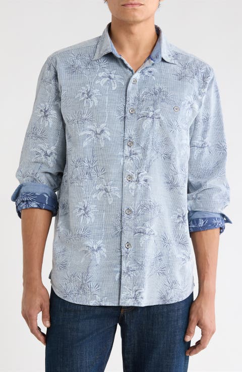 Coastline Cord Print Cotton Button-Up Shirt