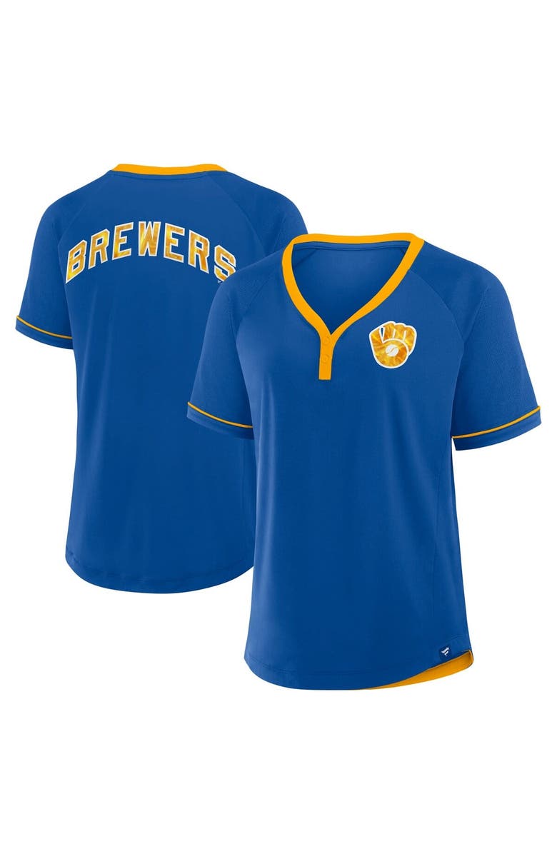 FANATICS Women's Fanatics Royal Milwaukee Brewers Cooperstown Collection League Diva Raglan V-Neck T-Shirt, Alternate, color, 