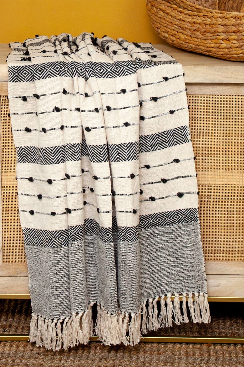 Alia Eclectic Beige 52" x 67" Woven Handloom Throw, Alternate, color, BEIGE