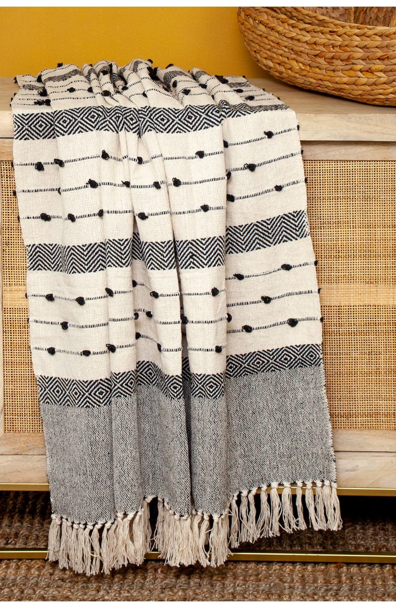 PARKLAND COLLECTION Alia Eclectic Beige 52" x 67" Woven Handloom Throw, Alternate, color, Beige