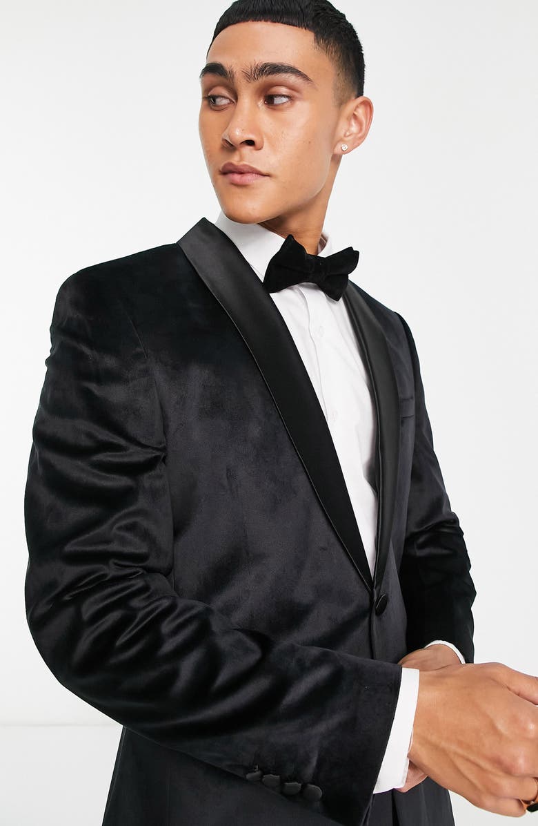 ASOS DESIGN Super Skinny Velvet Tuxedo Jacket, Alternate, color, 