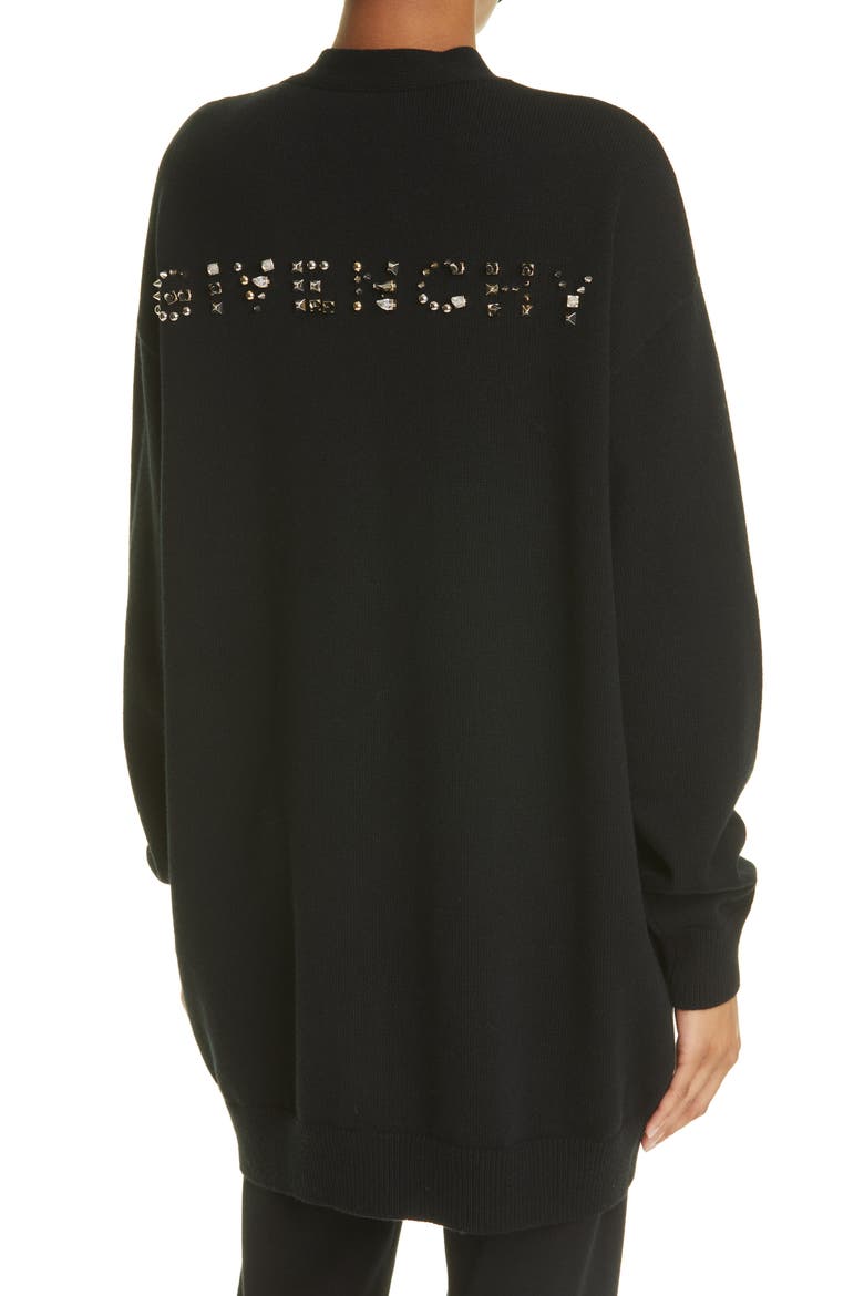 Spike Logo Wool & Cashmere Cardigan, Alternate, color, BLACK
