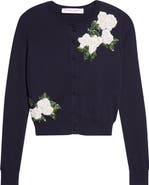 Carolina Herrera Rose Embroidered Appliqué Silk & Cotton Crop Cardigan