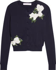 Carolina Herrera Rose Embroidered Appliqué Silk & Cotton Crop Cardigan