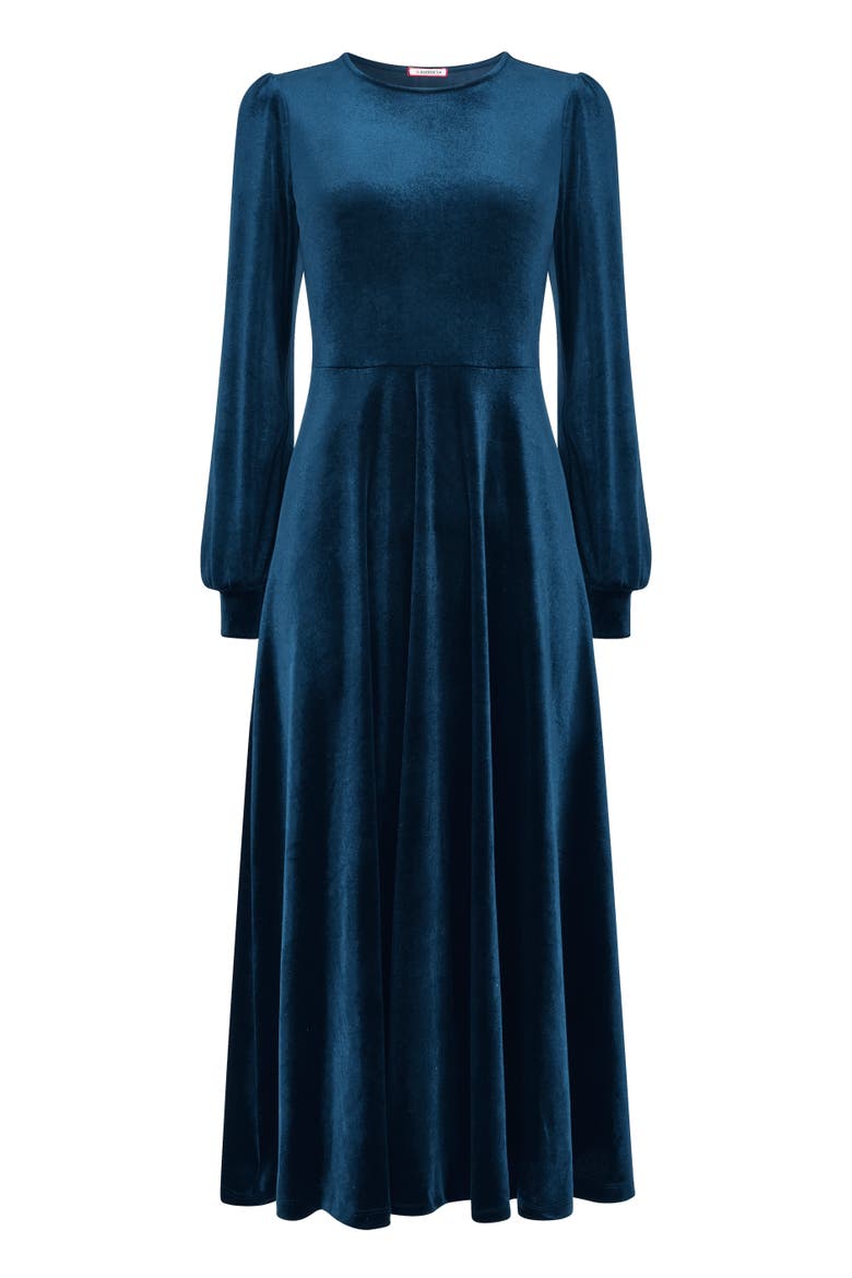 Crew Neck Velvet Midi Dress, Alternate, color, OCEAN TEAL
