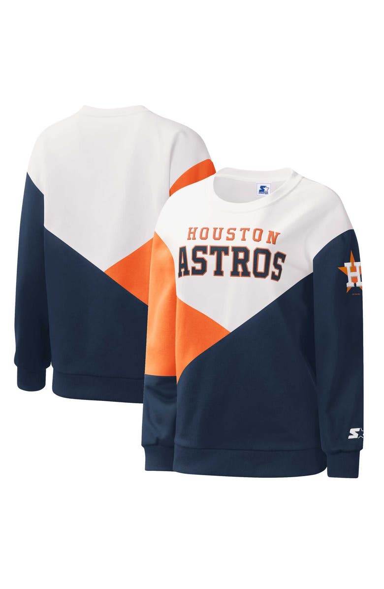 STARTER Women's Starter White/Navy Houston Astros Shutout Pullover Sweatshirt, Main, color, 