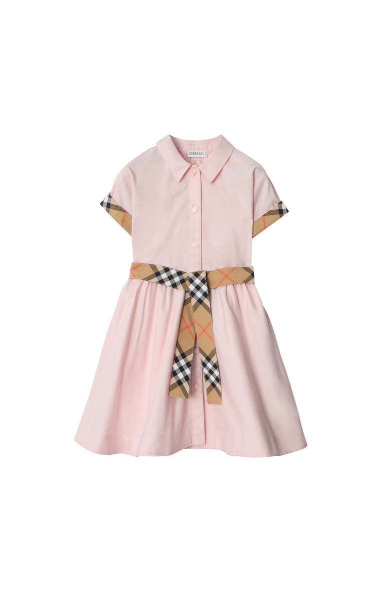 Burberry Check Trim Cotton Shirt Dress, Main, color, Ice Pink