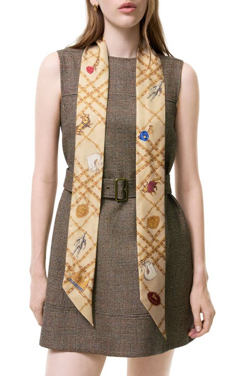 Check Charm Print Silk Skinny Scarf
