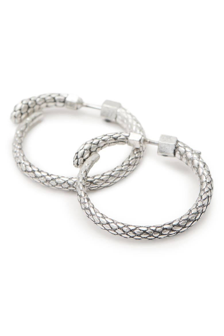 Serpent Hoop Earrings, Alternate, color, WARM SILVER