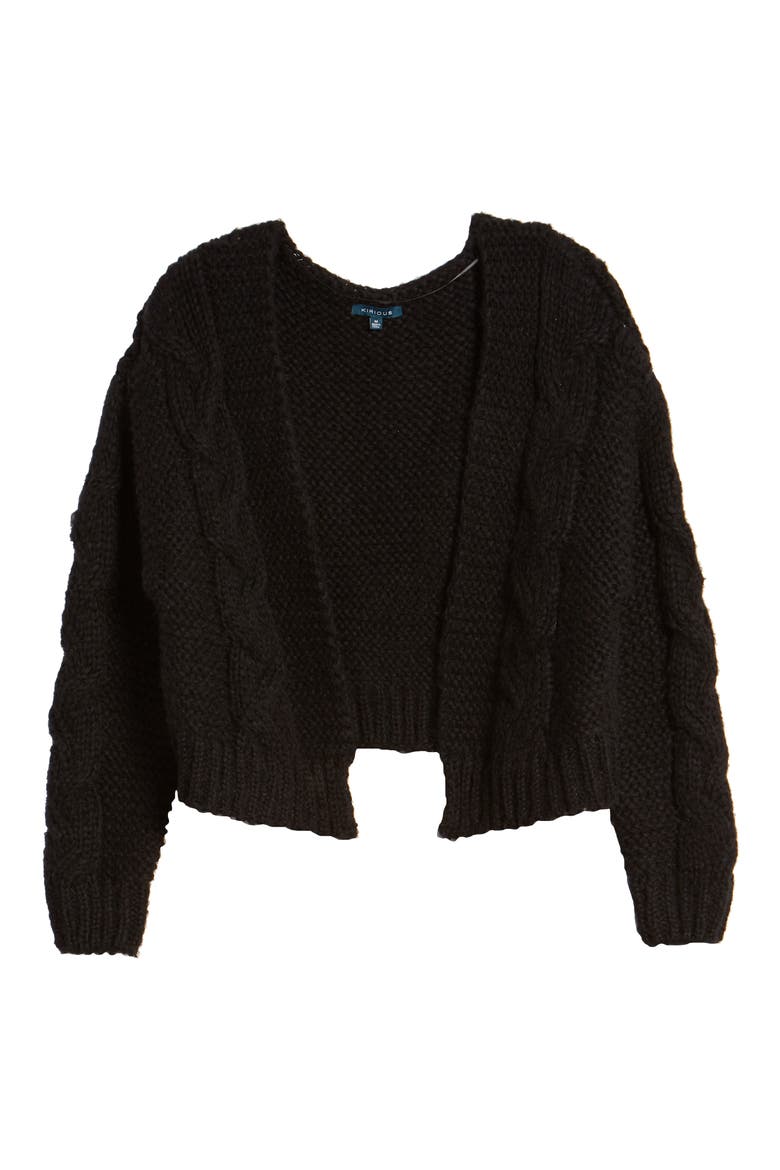 Texture Open Front Cardigan, Alternate, color, BLACK