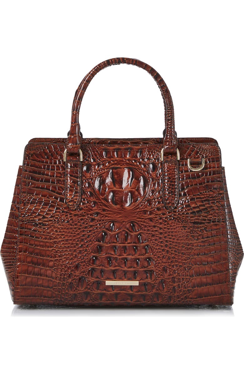 Brahmin Small Finley Croc Embossed Leather Satchel, Main, color, Pecan