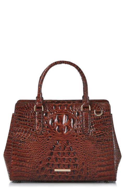 Small Finley Croc Embossed Leather Satchel
