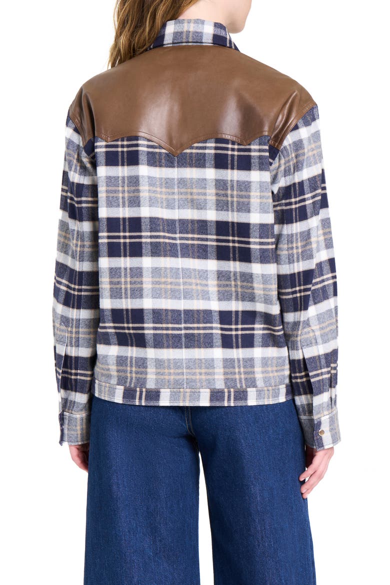 Waylon Leather Trim Plain Flannel Western Shirt, Alternate, color, MIDNIGHT/ BONE/ TOBACC