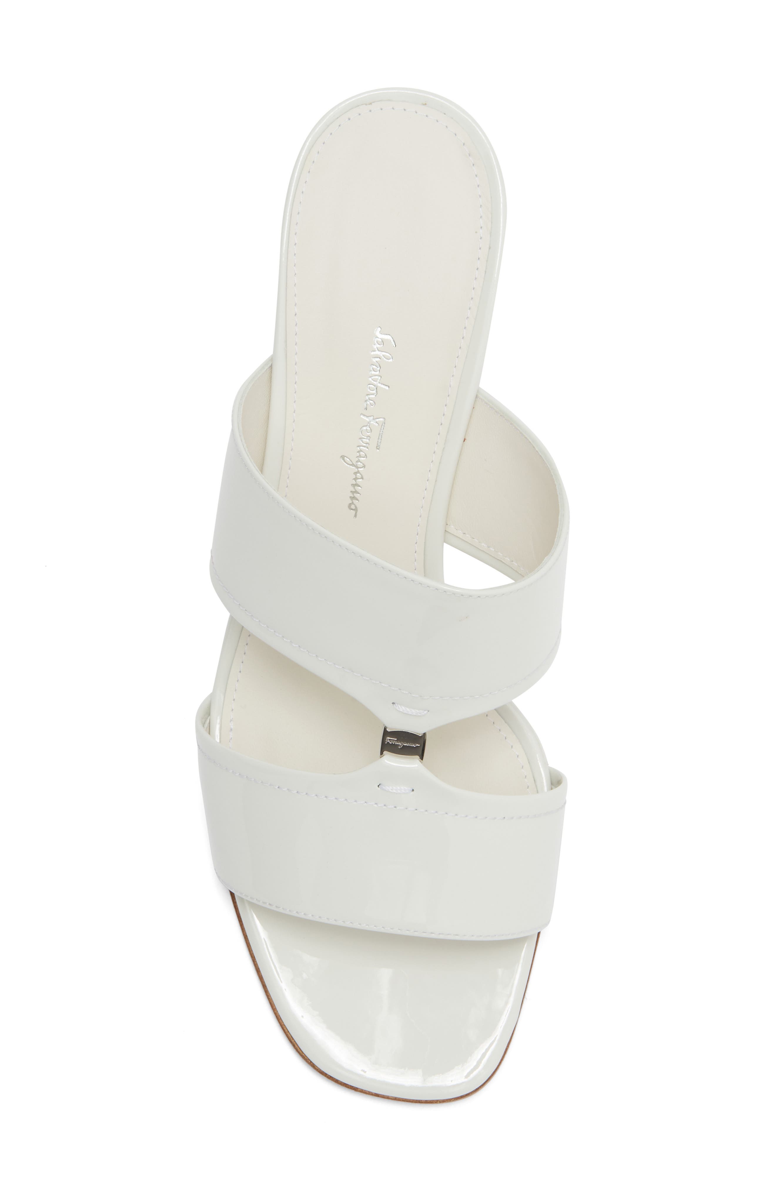 FERRAGAMO Tot 55 Patent Leather Slide Sandal, Alternate, color, White