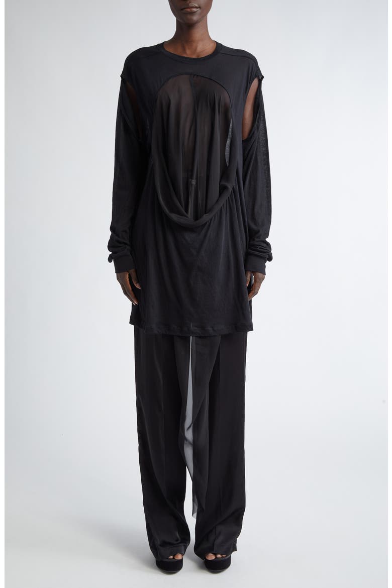Drain Cutout Cotton & Silk Chiffon T-Shirt, Alternate, color, BLACK/ BLACK