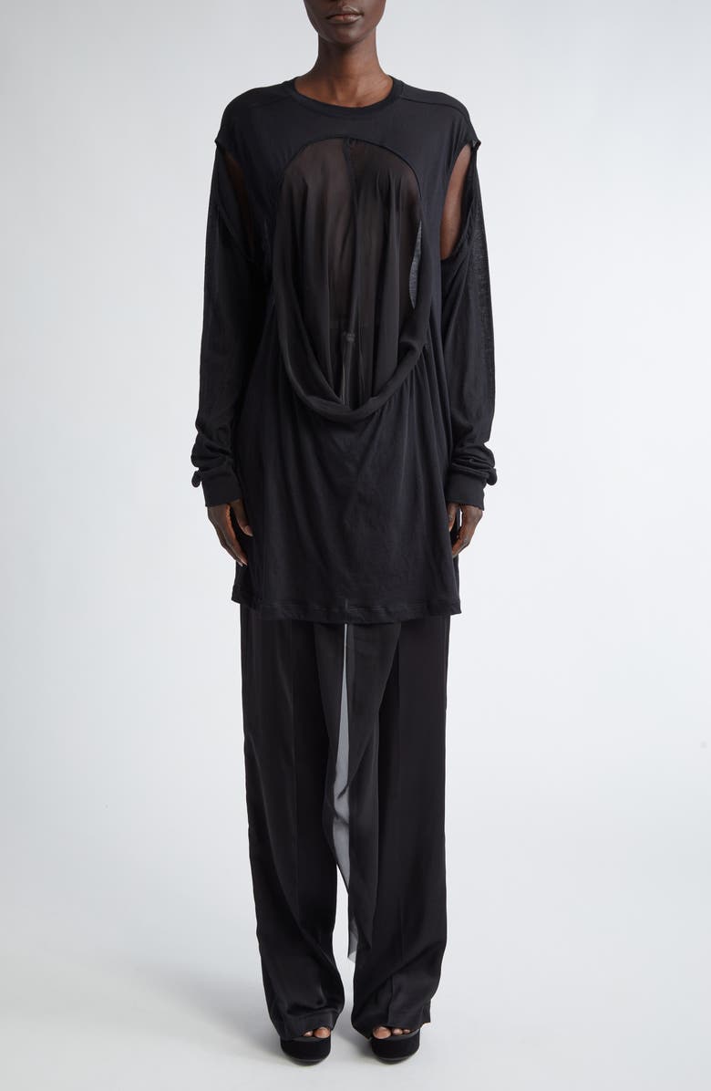 Rick Owens Drain Cutout Cotton & Silk Chiffon T-Shirt, Alternate, color,