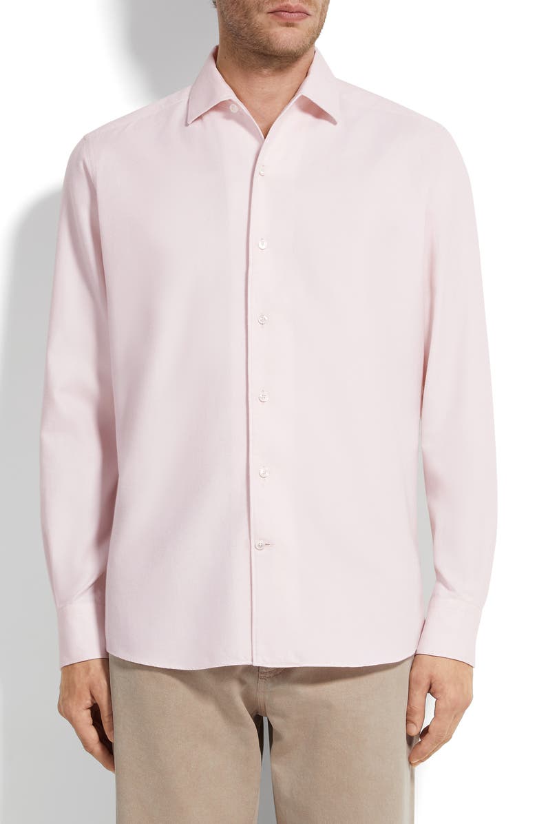 ZEGNA Cashco Cotton & Cashmere Oxford Button-Up Shirt, Main, color, Light Pink