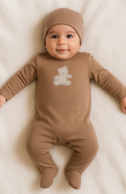 Maniere Manière Bear Appliqué Footie & Beanie Set In Pink