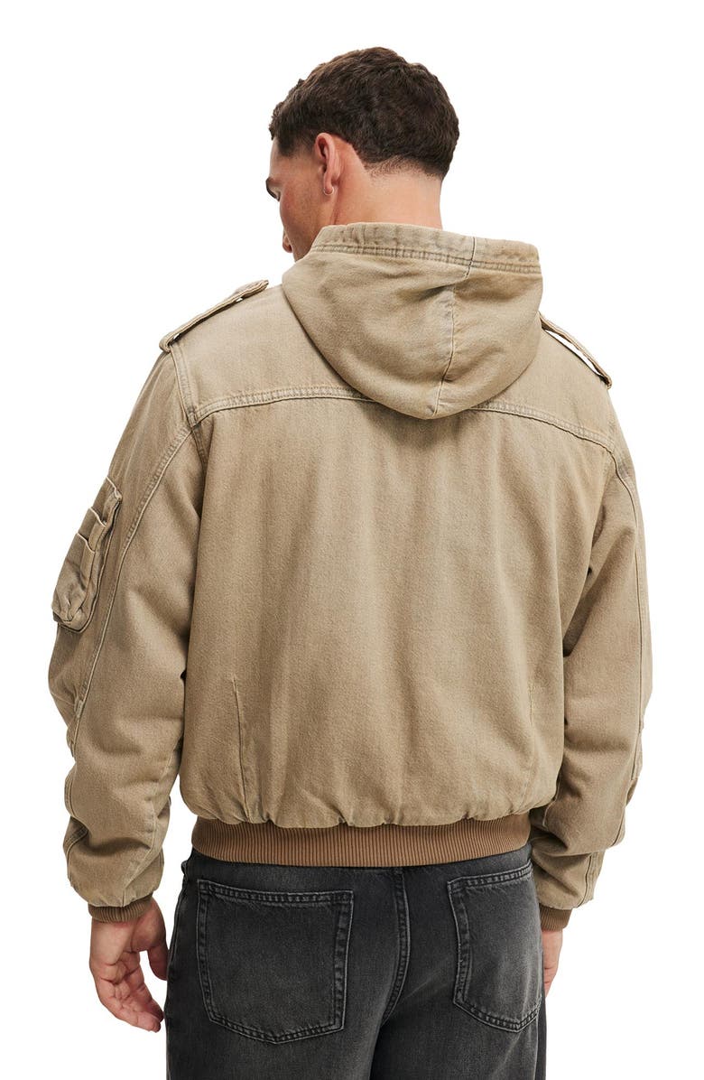 Cotton On Men's Denim Hooded Bomber Jacket, Alternate, color, Desert Brown