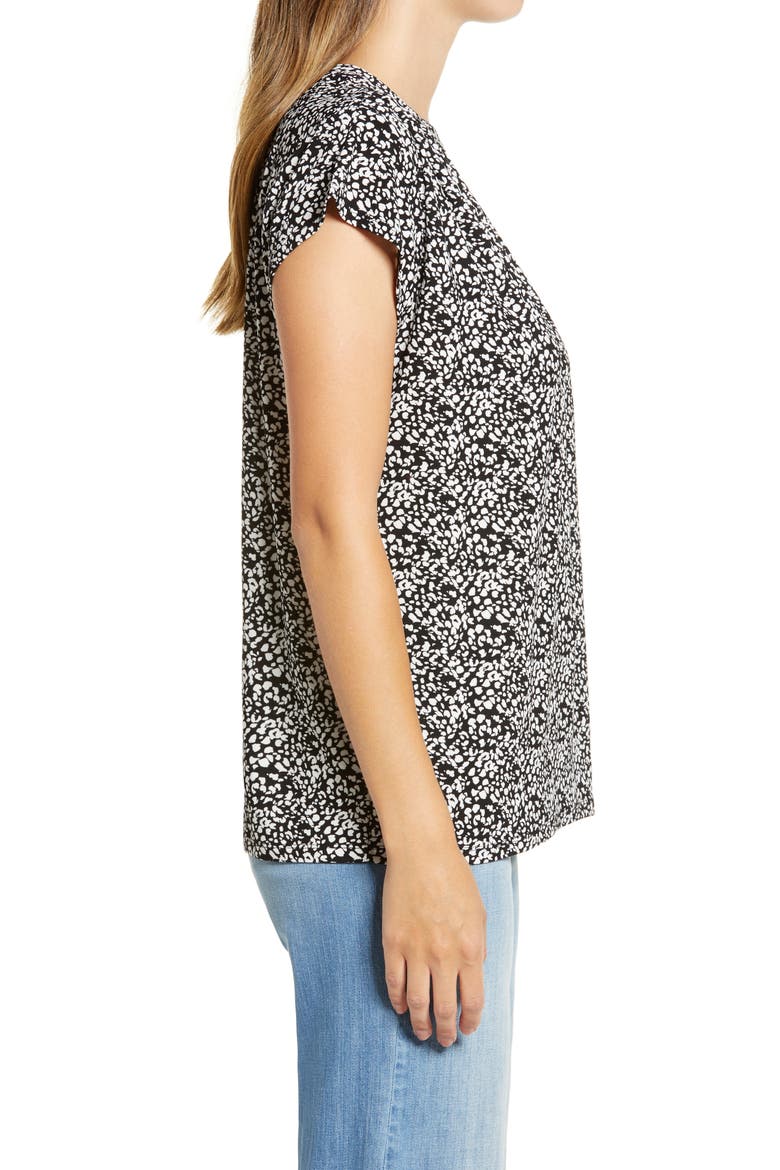 Keyhole Cap Sleeve Knit Top, Alternate, color, BLACK- IVORY LEO DOT