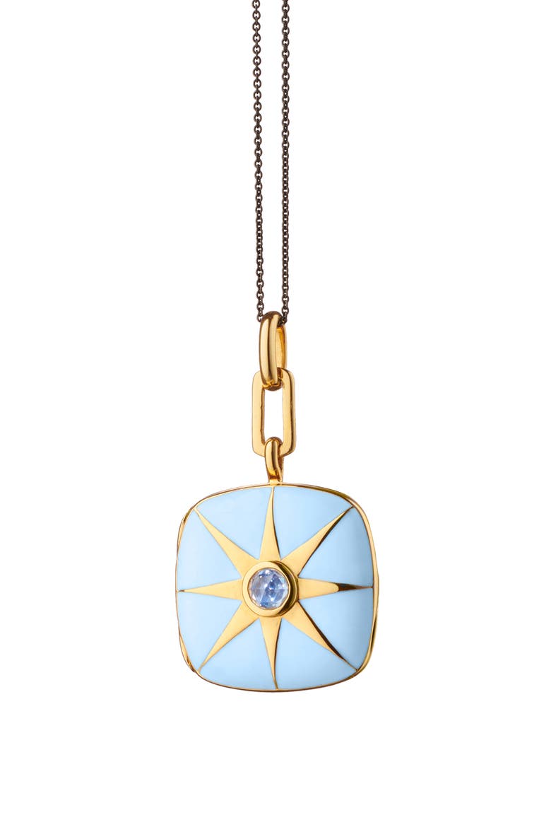 Enamel Vermeil Cushion Locket Necklace, Main, color, Gold / Blue